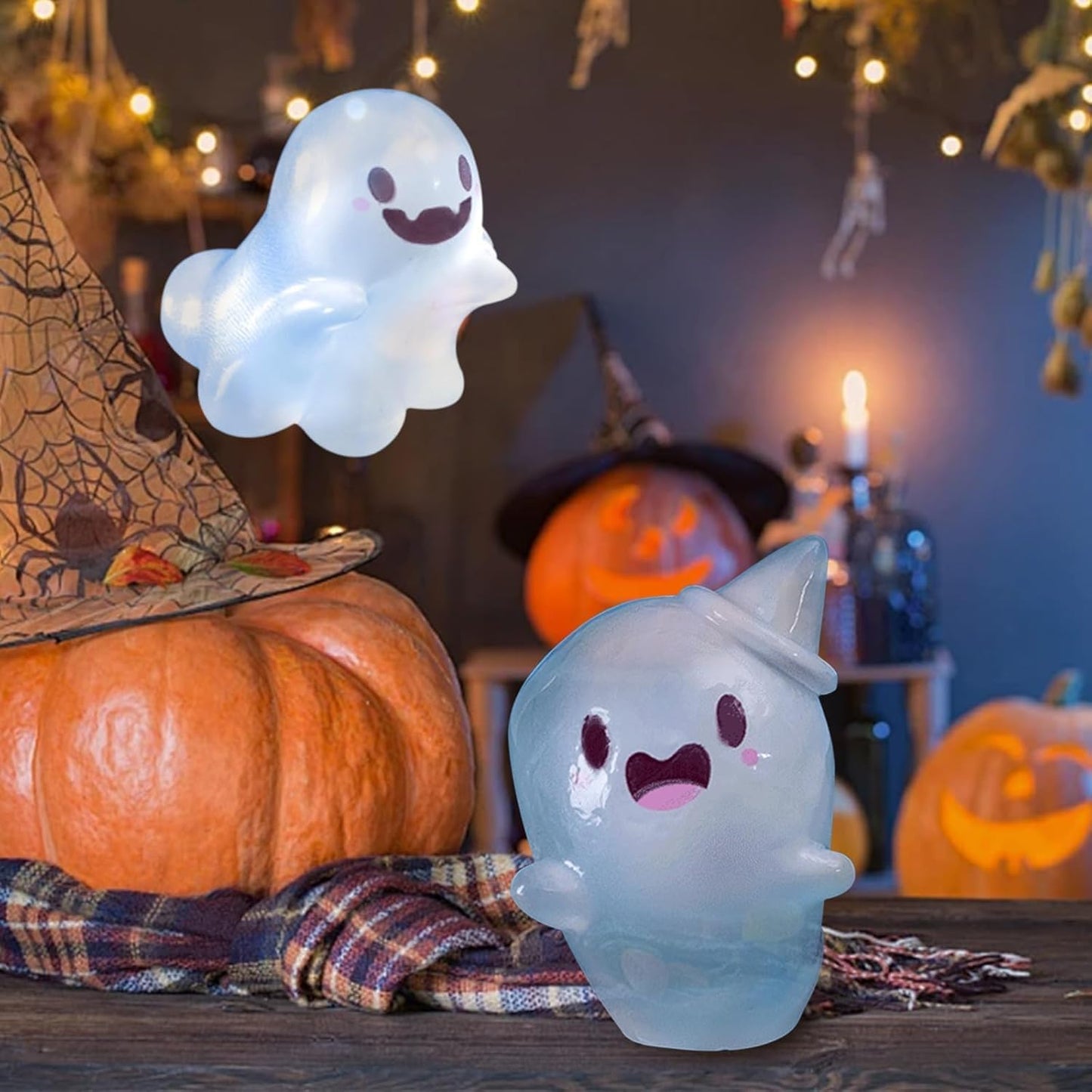 32 Sets Halloween Mini Ghost Figures with Box, Glow in The Dark Mini Resin Ghosts, Luminous Ghost Miniature Resin Figurines for Halloween Party Favors (1PCS B)