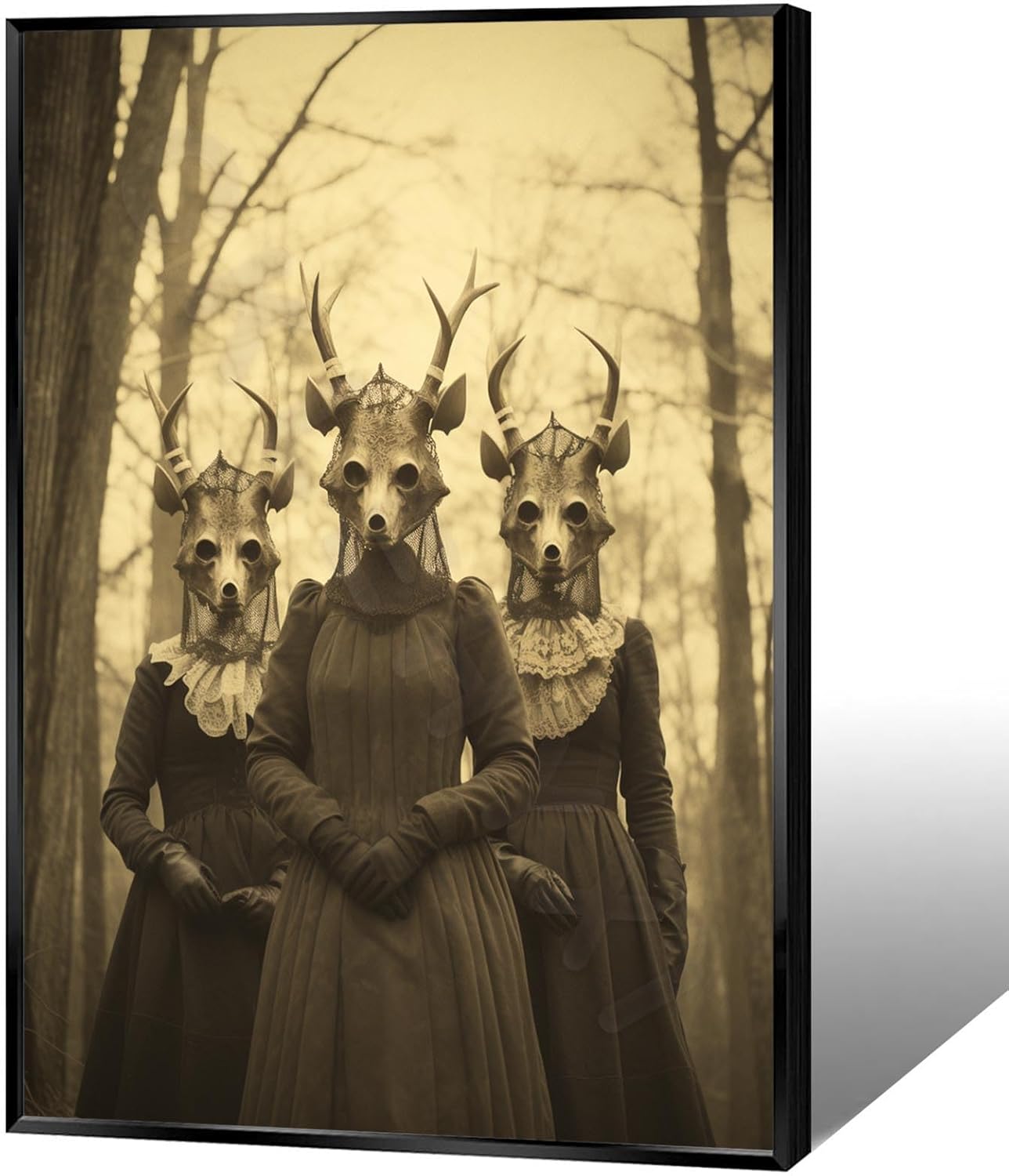 Vintage Horror Skeleton Spooky Three Skull In Occult Forest Posters Canvas Wall Art Poster Gothic Dark Academia Decor Creepy Print Retro Halloween Wall Decor 24X36inch Aluminum Framed