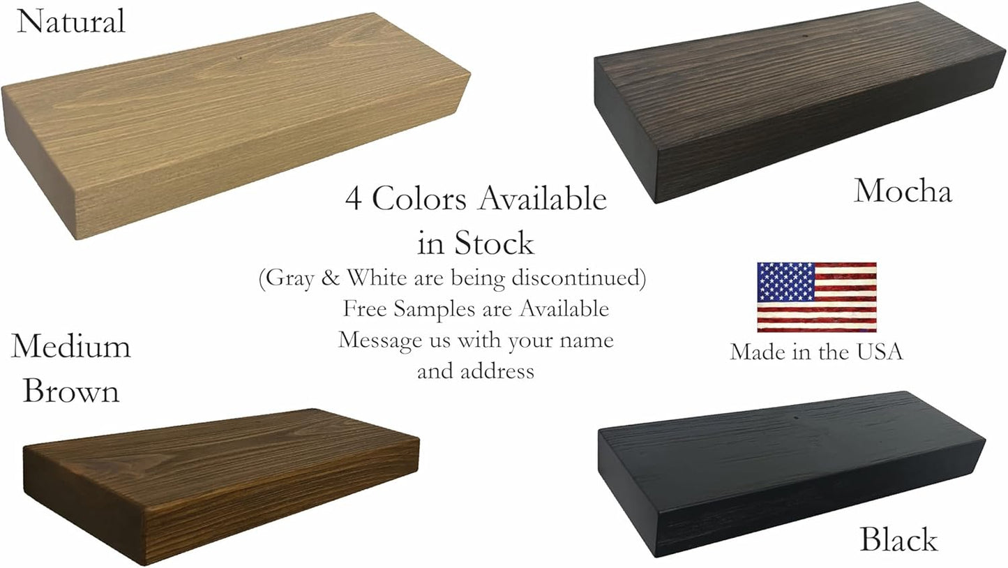 joelsantiques 24 Inch Wooden Floating Shelves for Wall - 24x6x2 in - Made of Natural Wood - Short Heavy Duty Rustic Wall Shelves for Bedroom - Perfect for Bathroom, Kitchen - Black