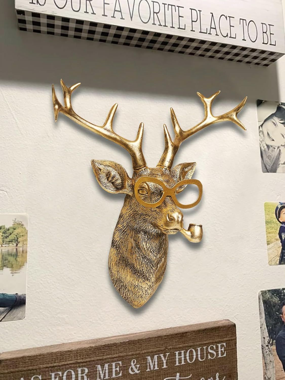 Animal Heads Wall Decor Resin Animals Sculptures Head Wall Hanging Decoration Gold vintage Wall Sculpture for Living Room Bedroom Office(Deer,not include metal frames)