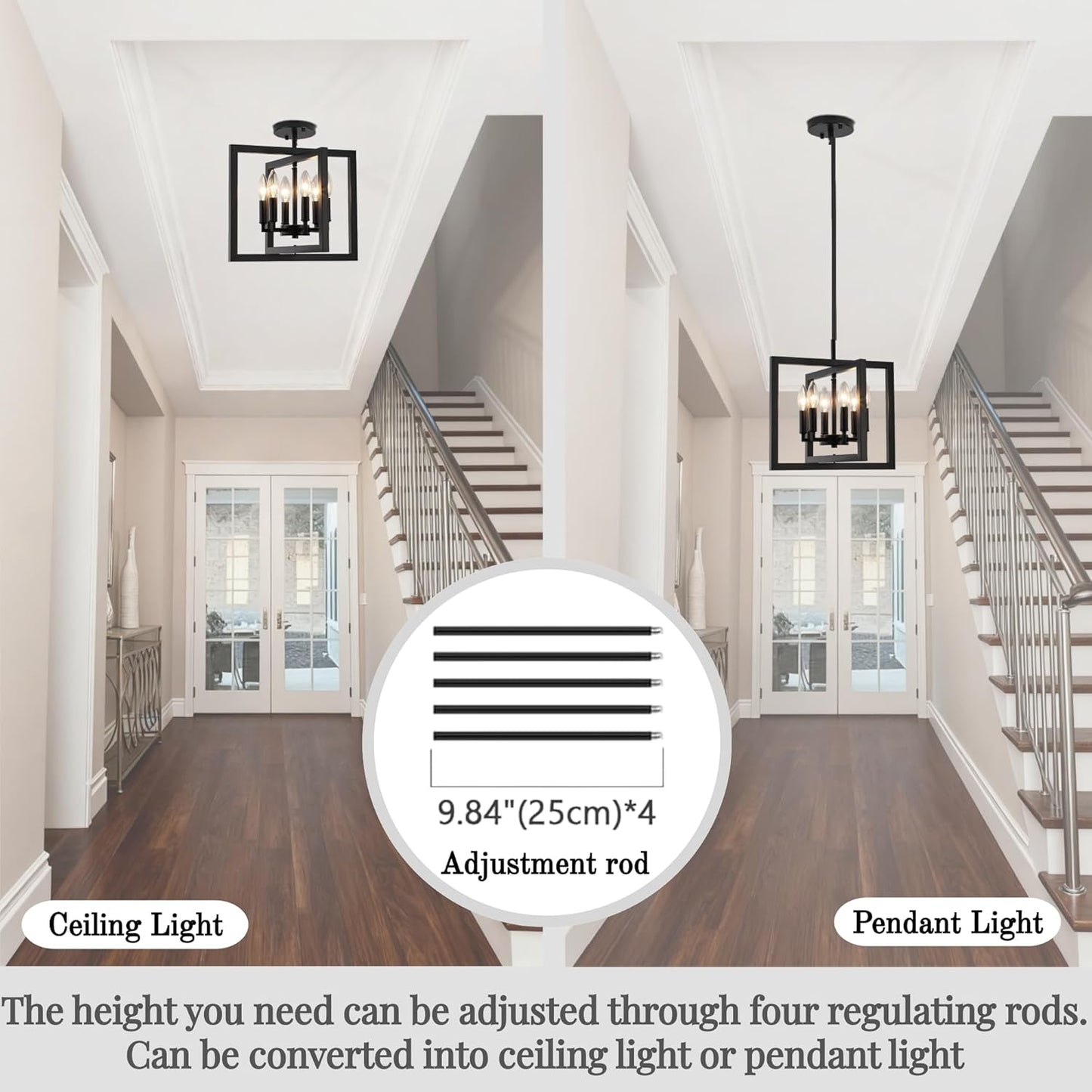 ANKYLHUA Small Black Chandelier,6-Lights Ceiling Light Fixture E12,Adjustable Hight Pendant Lights Kitchen Island,Chandeliers for Dining Room Bedroom,Entryway,Foyer