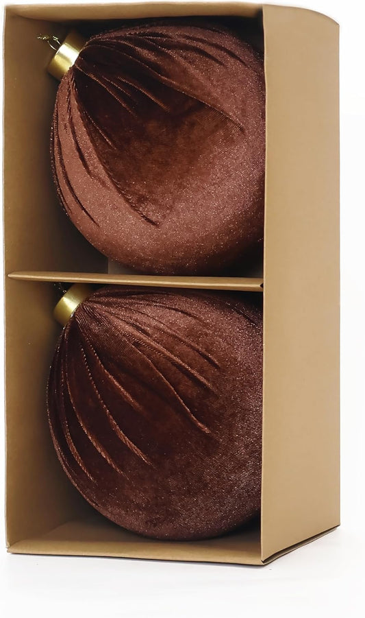 6inch Big Brown Velvet Christmas Ornaments, 2pcs Flocked Ornaments Balls Sets for Christmas Tree Decorations