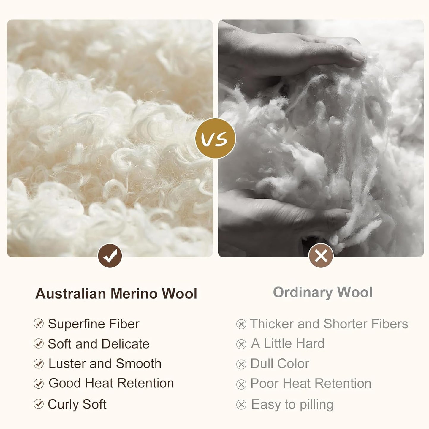 YOUR MOON Pure Merino Wool Blanket, King Size, 100% Australian Natural Wool, Washable, Hypoallergenic - Non-Itchy (Brownish Blue, 90 * 108)