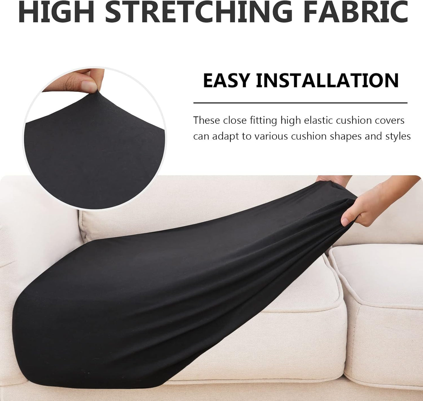 hyha Waterproof Couch Cushion Covers, Stretch Sofa Couch Seat Slipcover for Dog Washable, Non-Slip Waterproof Outdoor Cushion Covers for Patio Furniture Replacement (1 Piece for Medium, Black)