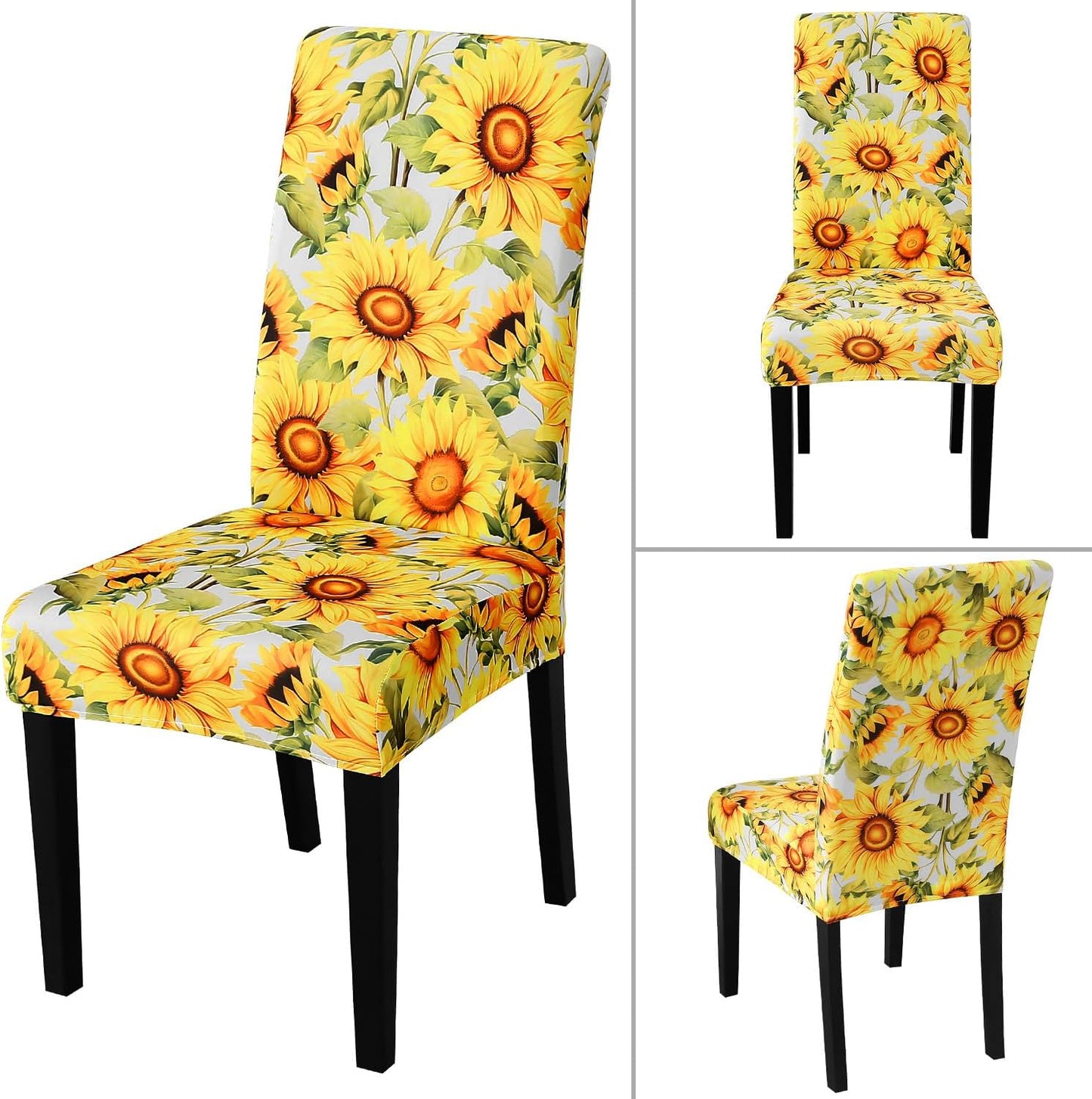 JQinHome Pattern Chair Covers for Dining Room Set of 6, High Stretch Removable Washable Parsons Chair Slipcover for Home Party Hotel Wedding Ceremony (Sunflower,6PCS)