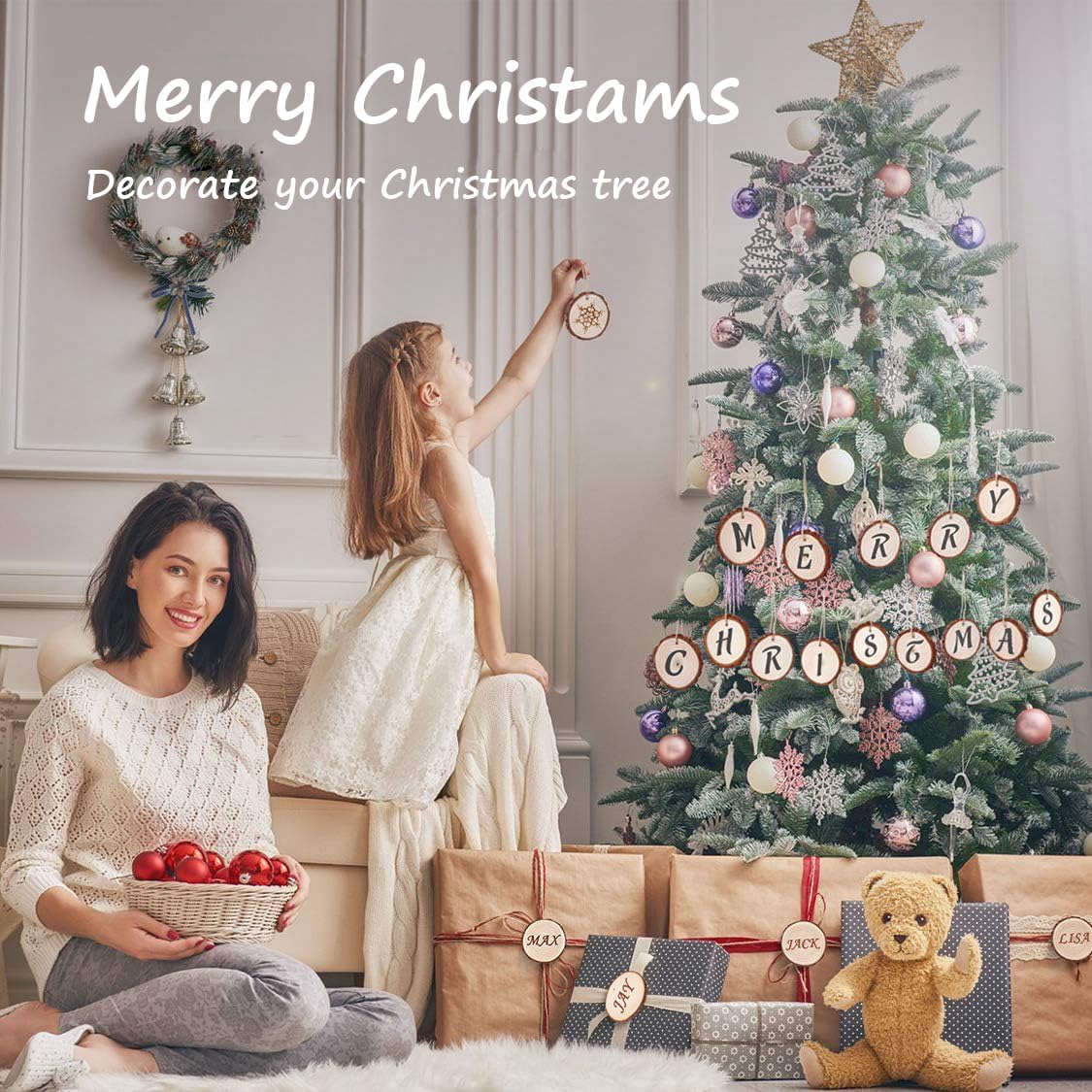 Wood Slices 30 Pcs 3.5-4 Inch Natural Wood Rounds Wooden Circles for Crafts Christmas Ornaments Unfinished Wood Kit with Predrilled Hole for DIY Arts Painting Centerpieces (3.5-4 inch)