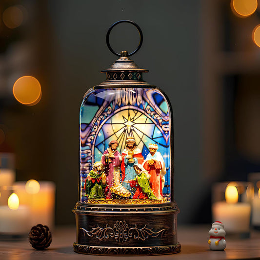 Christmas Snow Globe Swirling Glittering Nativity Scene with Music, USB Lined/Battery Operated Lighted Water Lantern for Christmas Festival Decoration Gifts