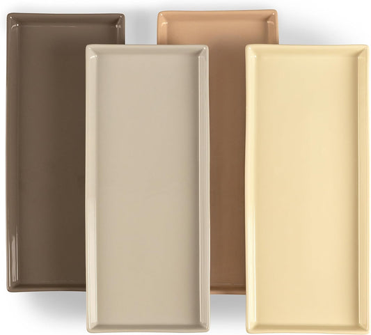 Home Beets Neutral Colored Ceramic Serving Platters (14 x 6 Inch Rectangle Plates) Serving Dishes for Entertaining, Food, Appetizers, Desserts, Cheese Board, Charcuterie, Sushi - Set of 4 Party Trays