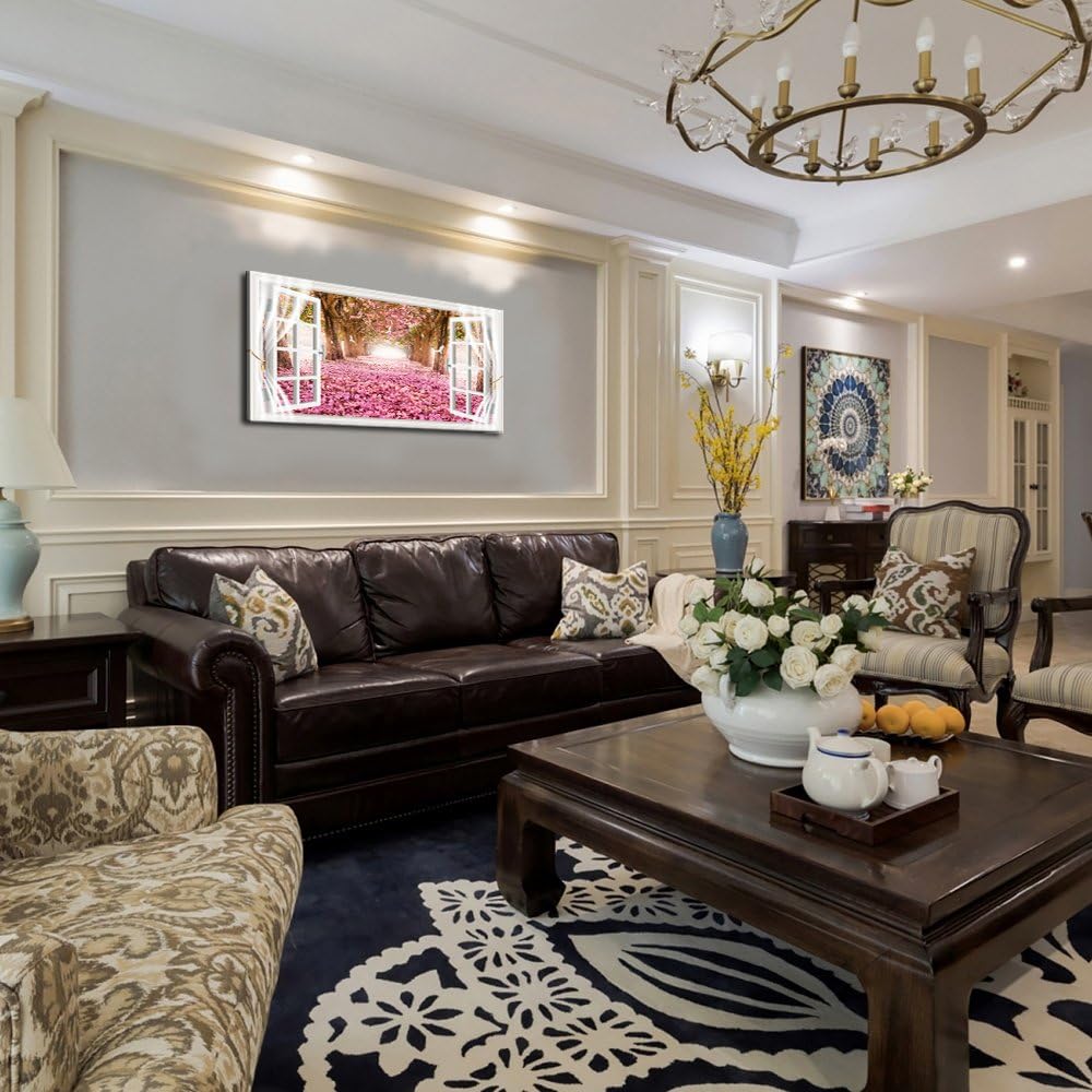 Cao Gen Decor Art-AH40150 Wall Art Trees and Pink Rose Paintings Printed Pictures Stretched and Framed Canvas Paintings Ready to Hang for Home Decorations Wall Decor