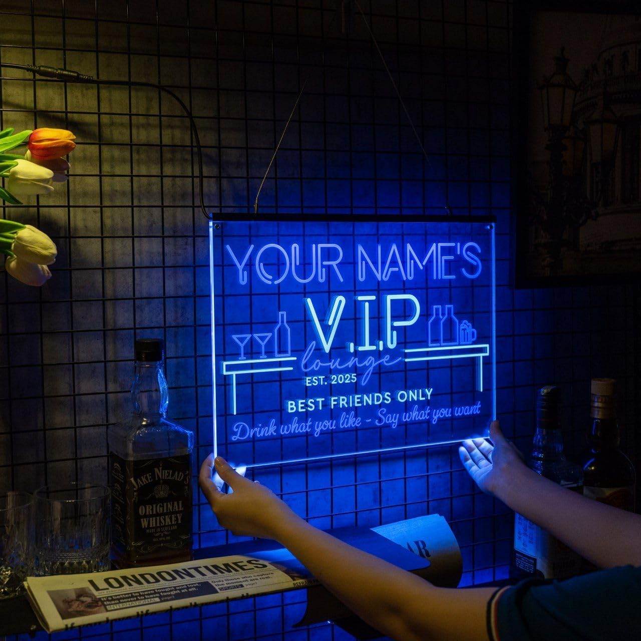 Personalized Bar Signs with Your Name for home wall light up with personalized pub name, man cave accessories, beer themed neon customizable lighted sign