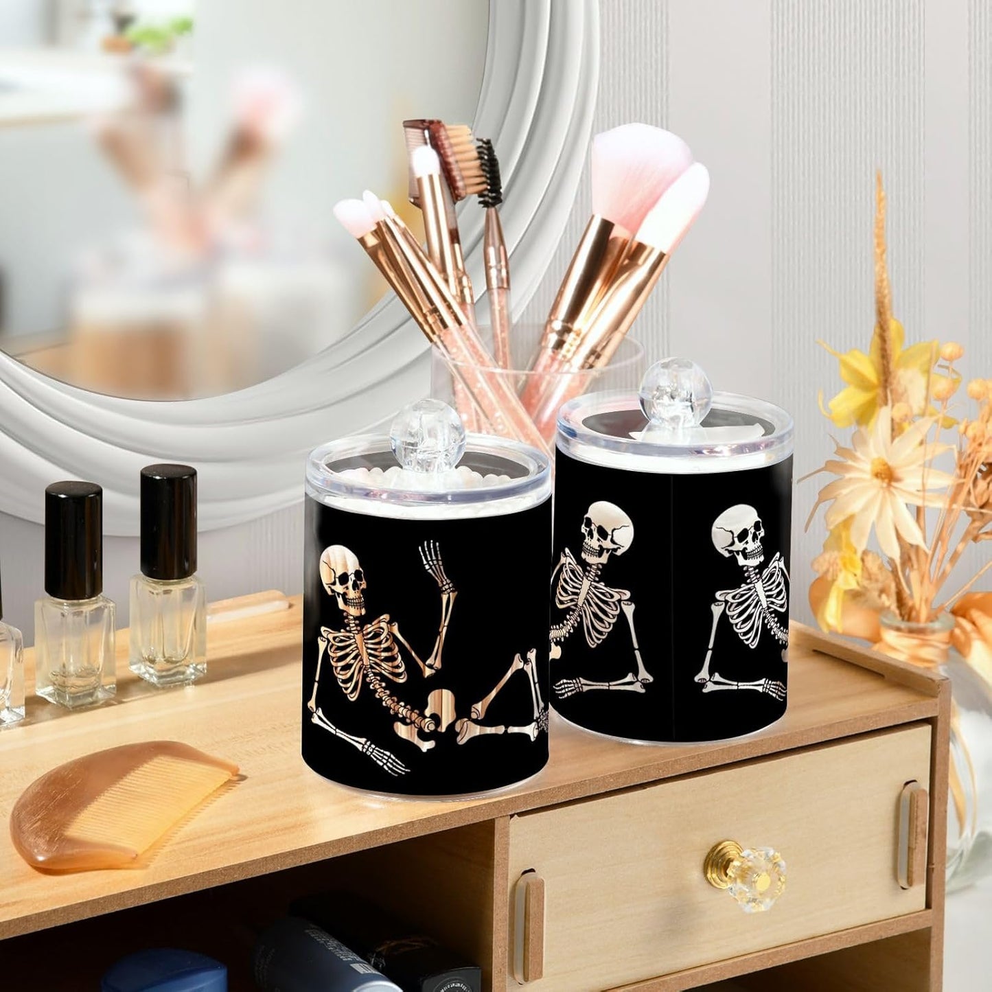 Halloween Skull 2PC Airtight Transparent Glass Storage Jar, Food Storage Container Glass, Can Store Candy, Salt, Coffee Beans, With lid, Easy To Use…