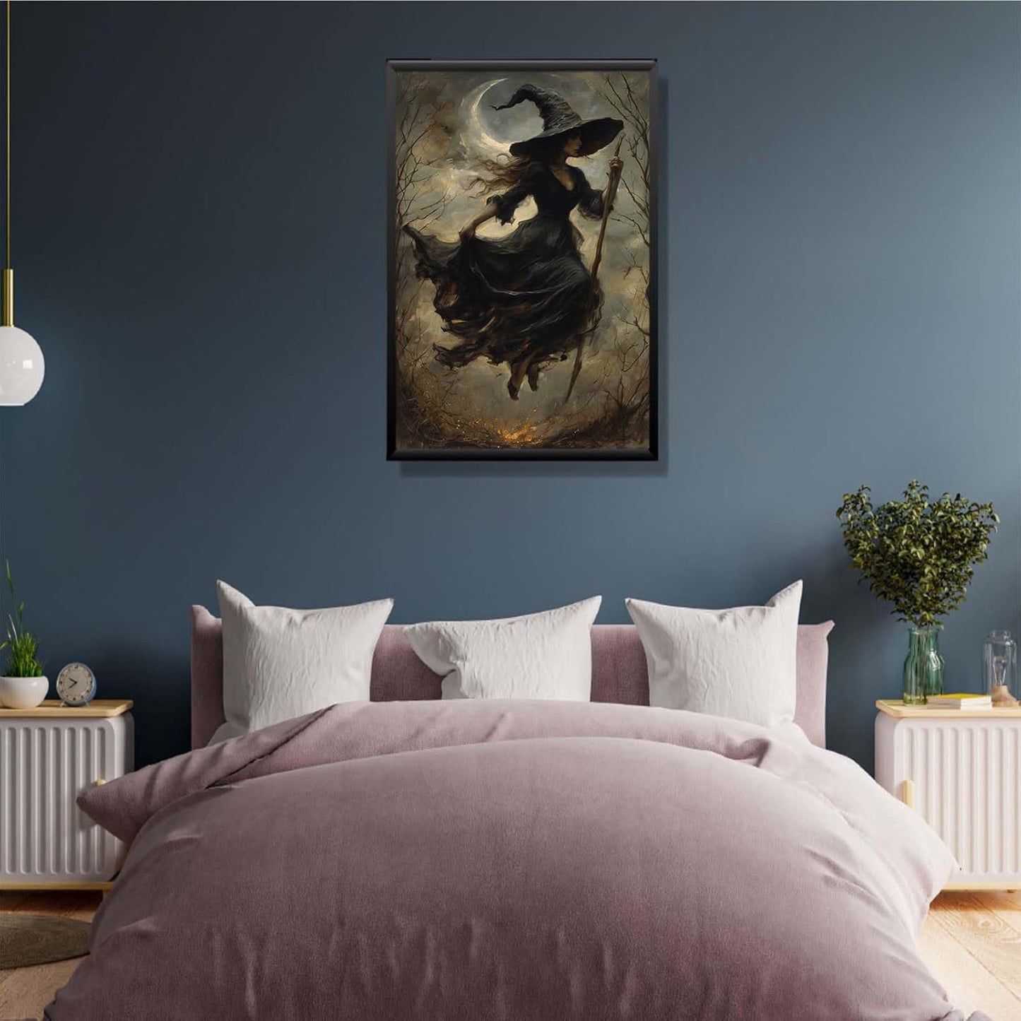 JFHCQJPK Witch in the Forest Halloween Print Wall Art Poster Witch Decor Vintage Print Dark College Wall Art Victorian Gothic Room Decor Canvas Wall Print24x36in Metal blackFramed