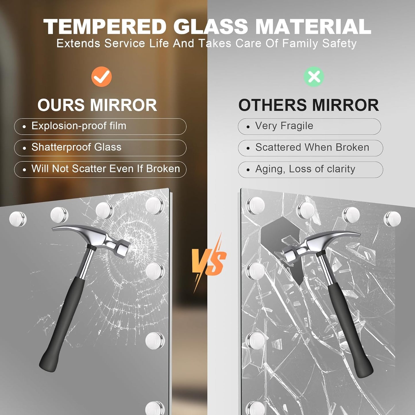 Hasipu LED Bathroom Mirror with Lights, 71" x 36" Hollywood Wall-Mounted Bathroom Mirror with 30 Dimmable Bulbs, 3 Colors Modes, Touch Control, Anti-Fog, Memory Function, Shatter-Proof, ETL Listed