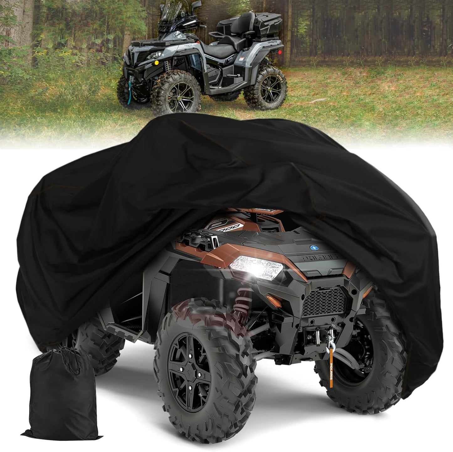 QYMOTO ATV Cover,Large ATV Cover XL 2-UP 4 Wheeler Quad Outdoor Full Protection Heavy Duty 420D Waterproof Windproof for CFMOTO Cforce,Polaris Sportsman 570,Can am Outlander 570 850,Ya maha Grizzly