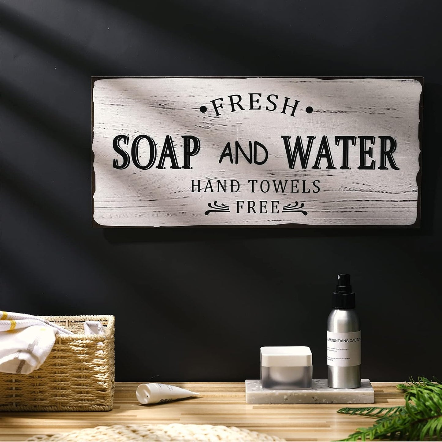 Jetec Farmhouse Bathroom Decor, Fresh Soap and Water Sign Vintage Bathroom Wood Plaque Rustic Wall Decor for Wall Art Decoration Restroom(Classic)