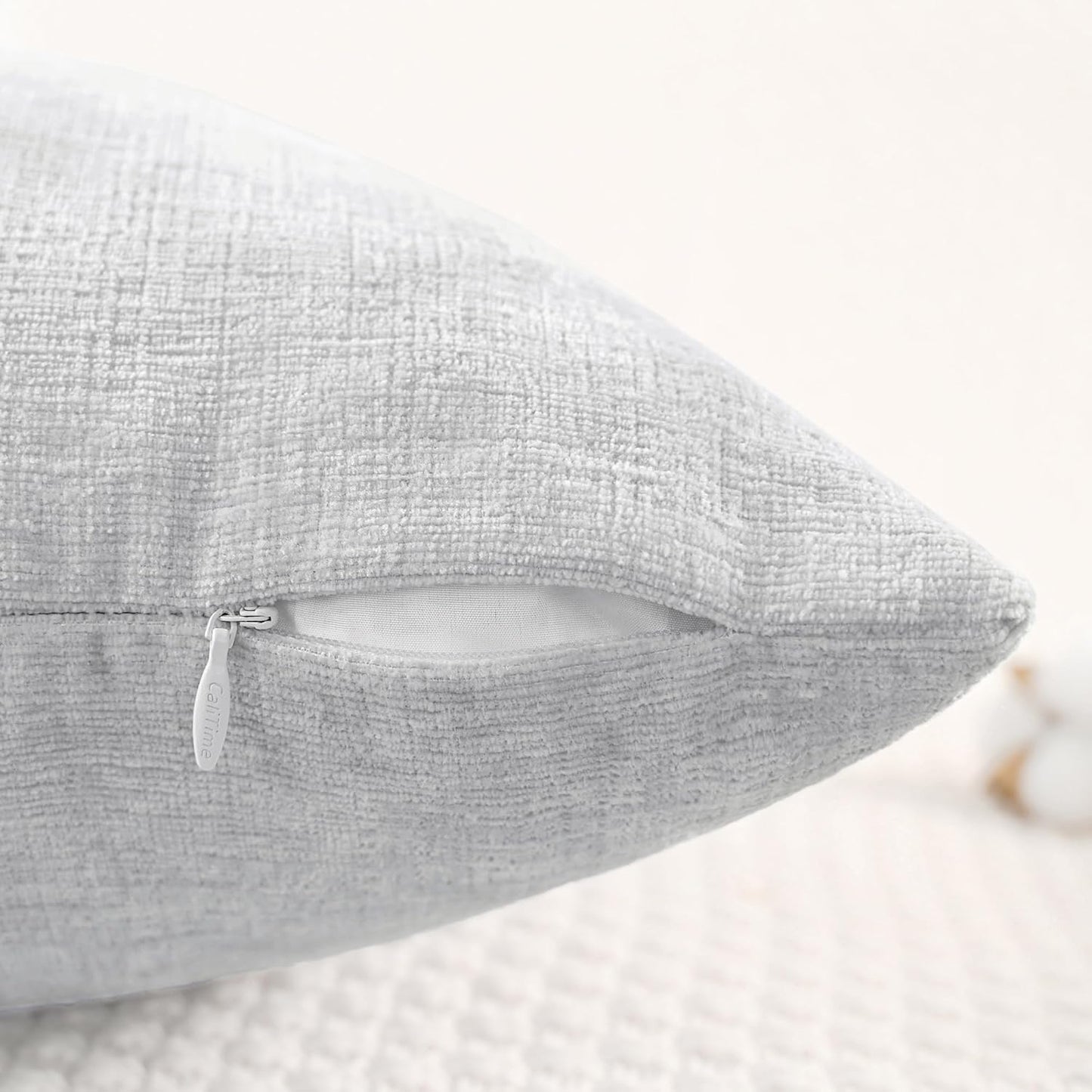 CaliTime Throw Pillow Covers Decorative 16 X 16 Inches Pack of 2 Cozy Chenille Cushion Cases for Couch Sofa Bed Living Room Home Moonbeam Gray