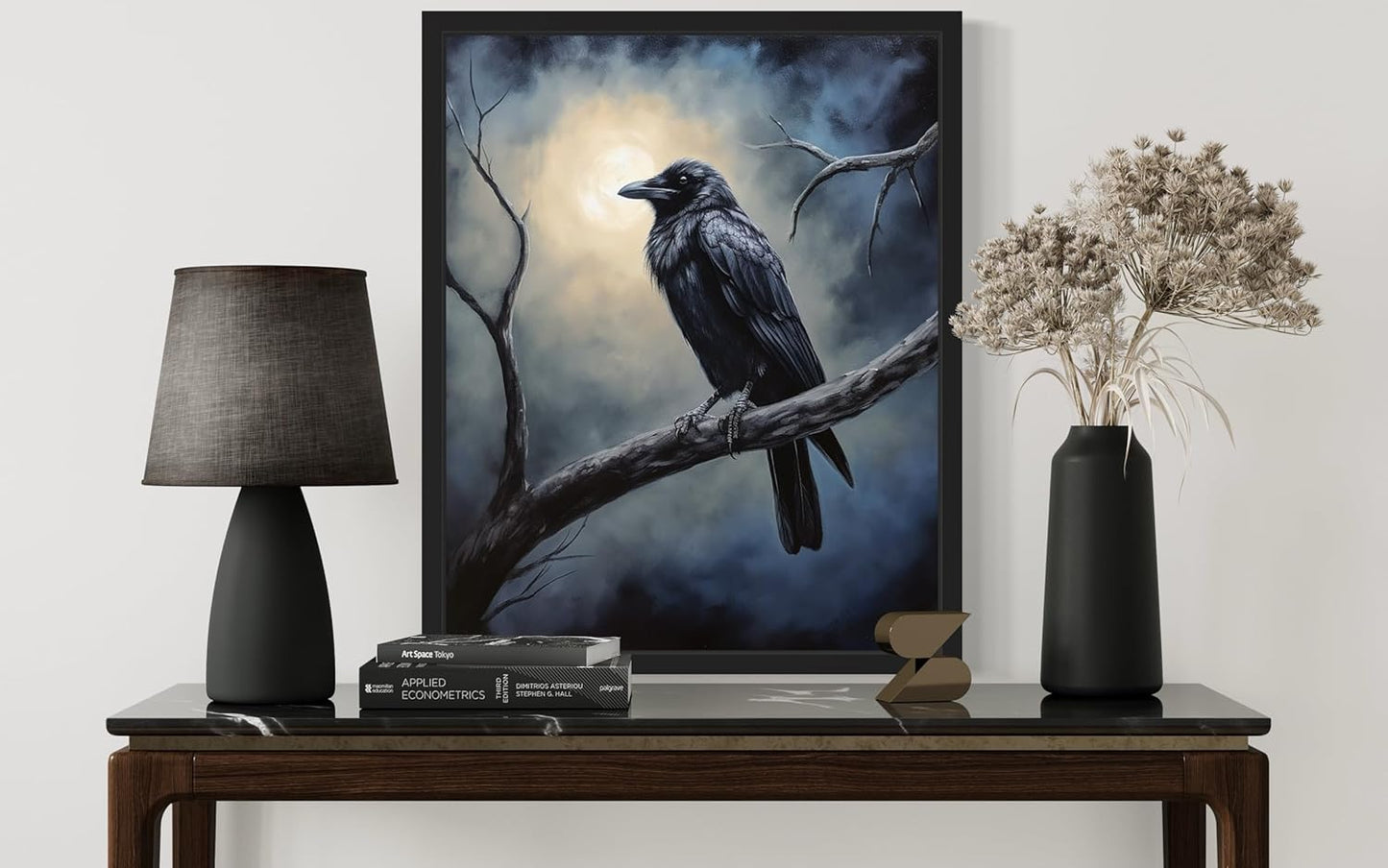 Crow under the Moonlight Poster Art Print, Halloween Scary Vintage Wall Art Academia Spooky Painting Decoration for Horror Prints, Gothic Posters Bedroom Decor 89 (Crow under the Moonlight, 8 x 10 inches, Unframed)