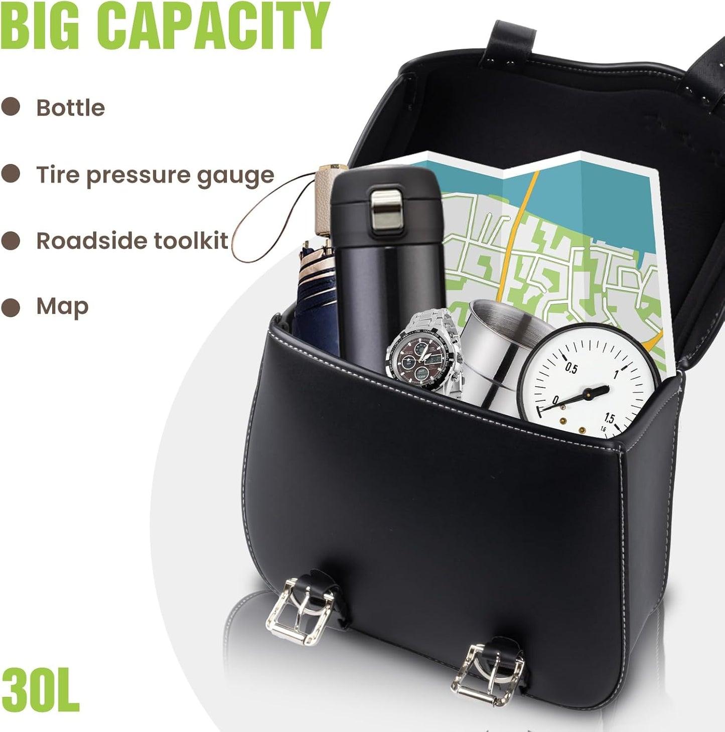 30L Motorcycle Saddlebags Water-Resistant PU Leather Storage for Harley Sportster Softail Dyna Honda Shadow | Quick-Install Design with Reinforced Straps | Universal Fit Large Capacity Luggage Bags