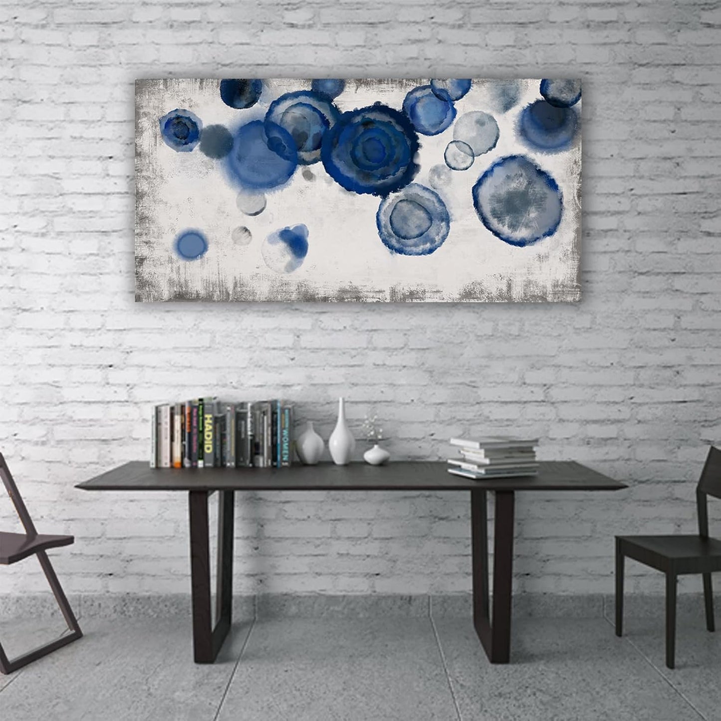 YJYart Blue Wall Art For Living Room Watercolor Dots Wall Decorations Indigo Dot Wall Decor Posters for Room Aesthetic Modern Artwork 24x48 Inch