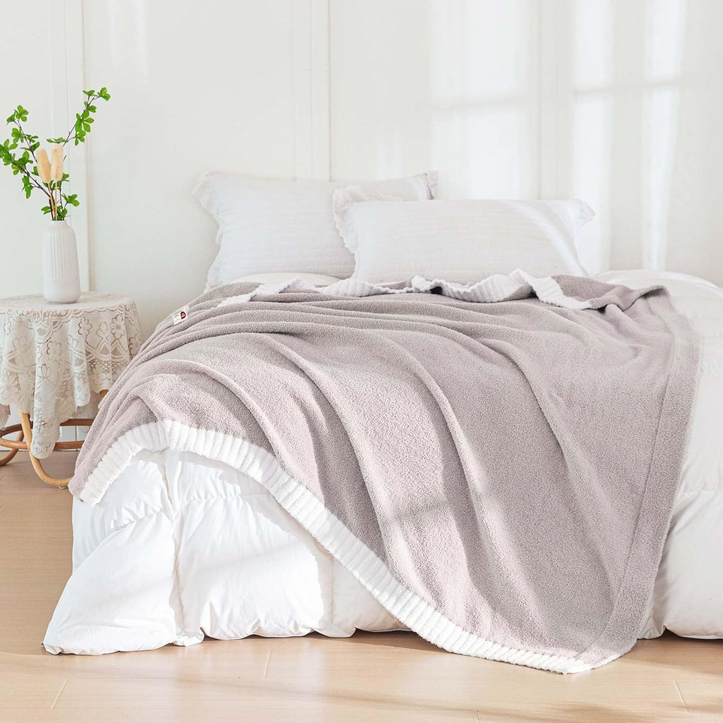 Soft Fuzzy Throw Blanket - Light Grey Cozy Warm Knit Fluffy Plush, Lightweight & Breathable, Throw for Bed, Chair, Sofa, Couch, Outdoor, 60"X80", Oeko-TEX Certified