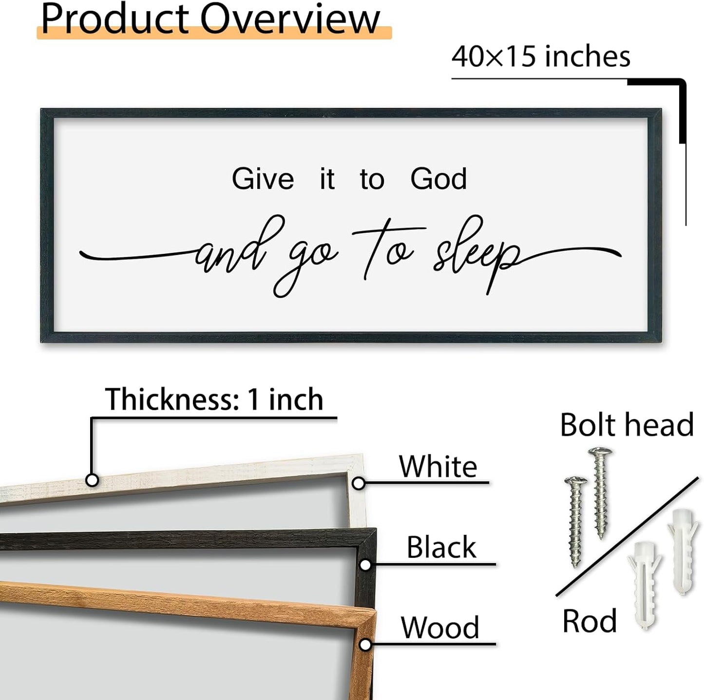 SRSZHIYUE Give It To God And Go to Sleep Sign 40"×15" for Master Bedroom Above Bed Wall Decor Large Farmhouse Guest Room Over Art Decoration (White)