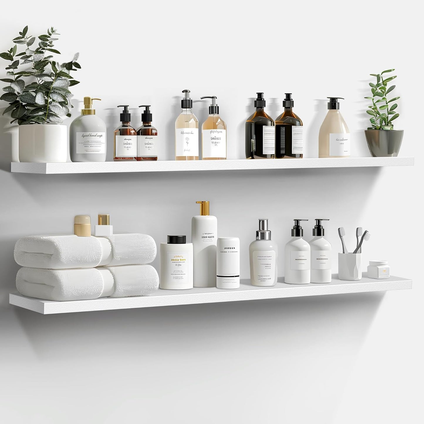 LaVie Home Floating Shelves, 47 Inch Wall Shelf Set of 2, Hanging Shelf with Invisible Brackets, Wall Decor for Bathroom, Bedroom, Living Room, Kitchen Storage, Modern White