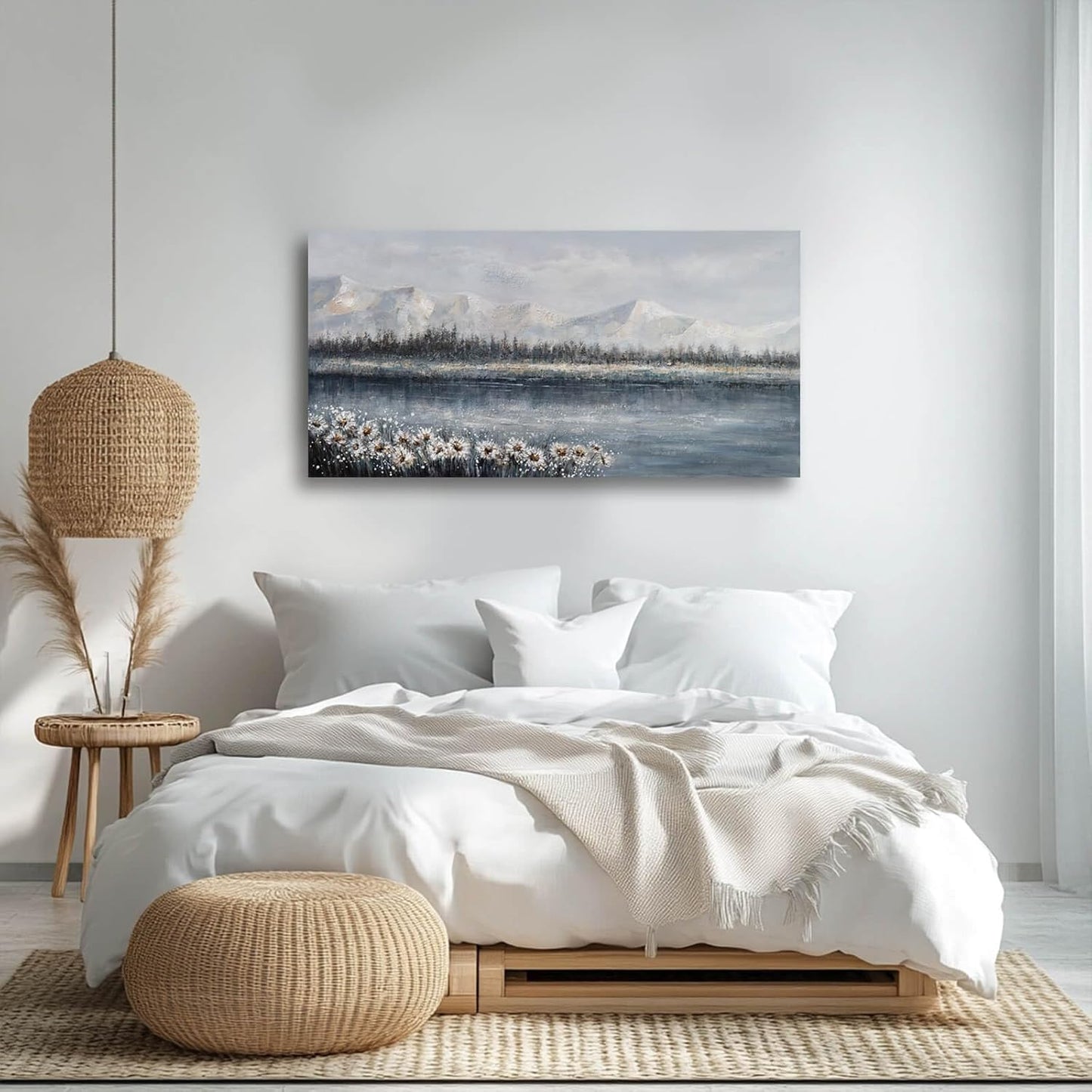 CHUDANHAO Large Wall Art Abstract Wall Decor Floral Arts Mountain Modern Artwork White Poster Pictures for Girls Women Room 24"x48"