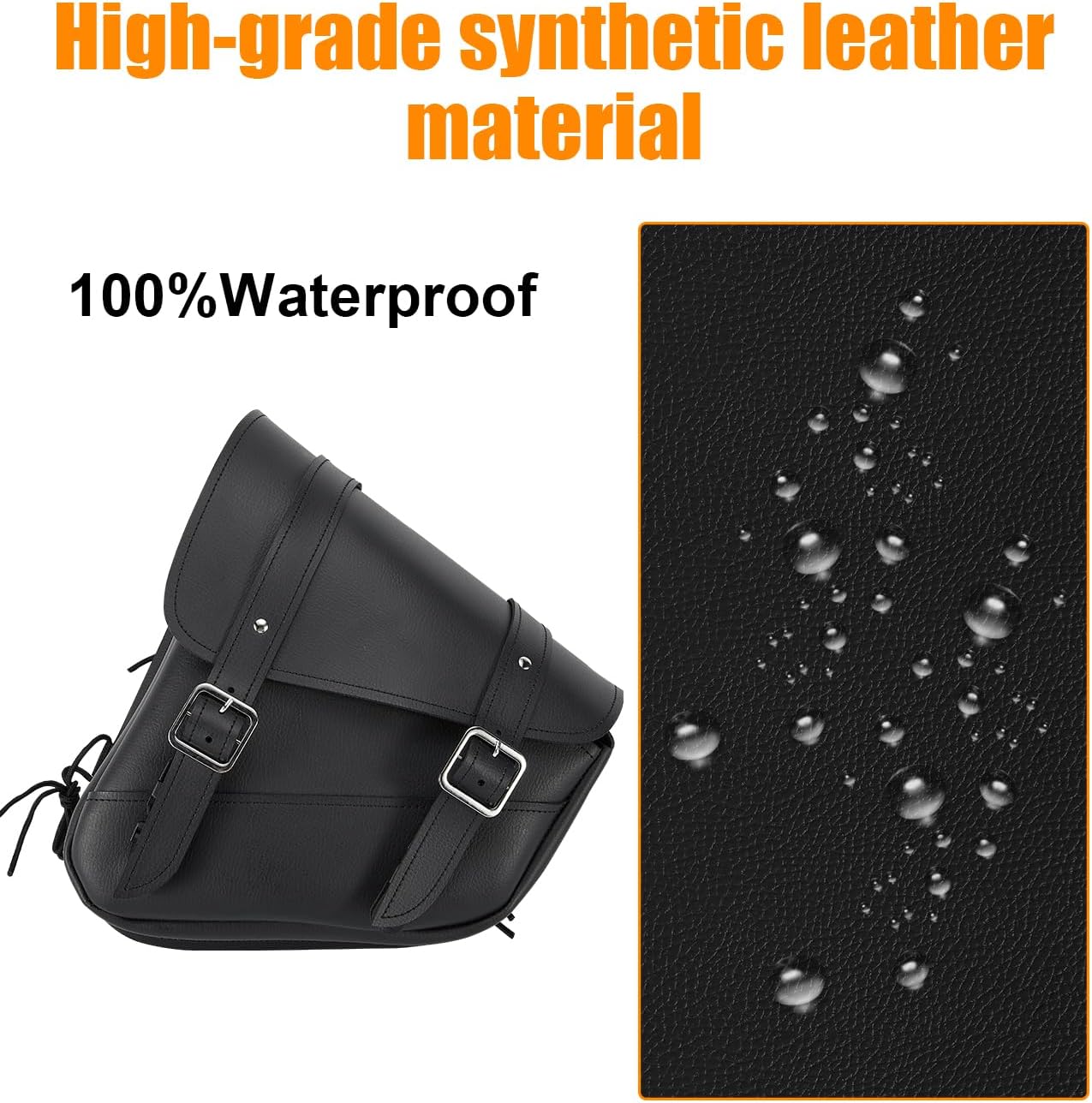 Motorcycle Saddle Bags Leather Motorcycle Solo Swing Arm Bag For Softails Sportsters Choppers Waterproof Side Bags (Black - Left Side, 11.5" x 10.25" x 3.5")