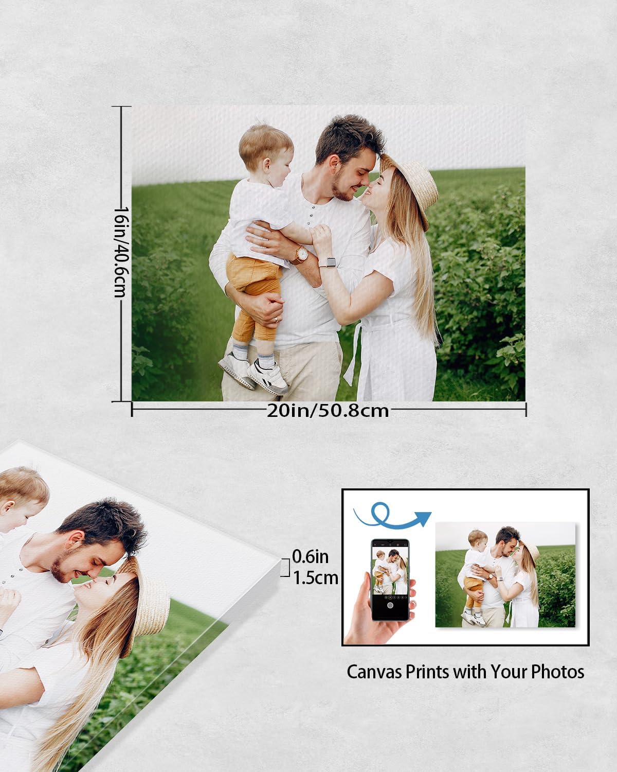 Personalized Custom Canvas Wall Art, Custom Canvas Prints with Your Photos for Living Room, Bedroom, Wedding Pet Baby Family Photo Framed Wall Art, Customized Photo Gift for Family，Friend，Lover，Pet