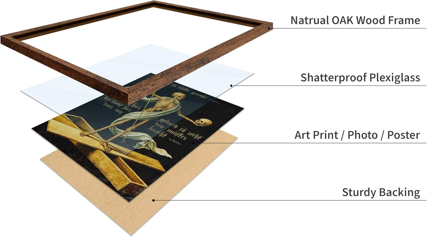 Poster Master Vintage Medieval Poster - Retro Gothic Print - Gift for Artist, Friend - Allegory of Life and Death, Skeleton, Dark, Skull - Wall Decor for Home, Living Room, 11x14 Brown Framed