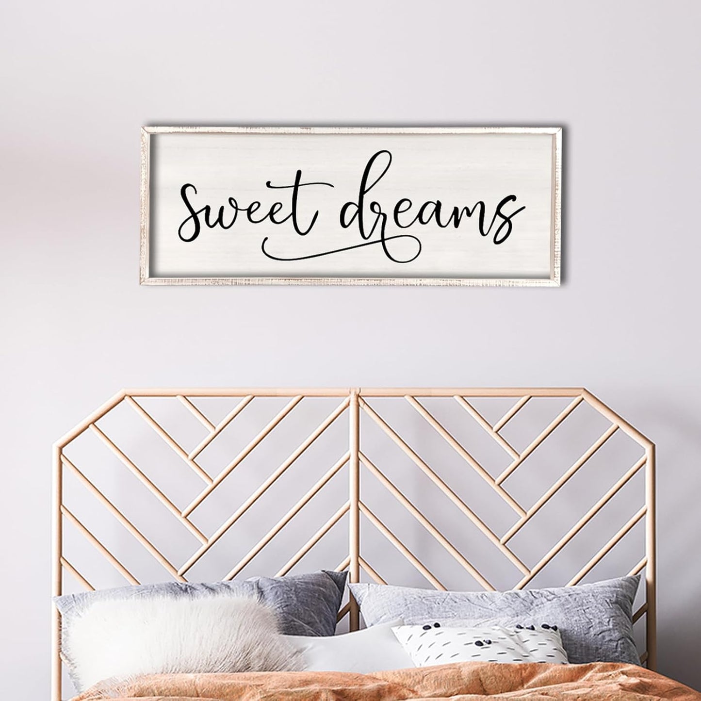 comurdyo Sweet Dreams Wall Decor Above Bed Sign 32" x 12" Master Bedroom Wooden Antique Framed Large Rustic Farmhouse Guest Room Beautiful Simple Hanging Plaque Over Bed Wall Art (White)