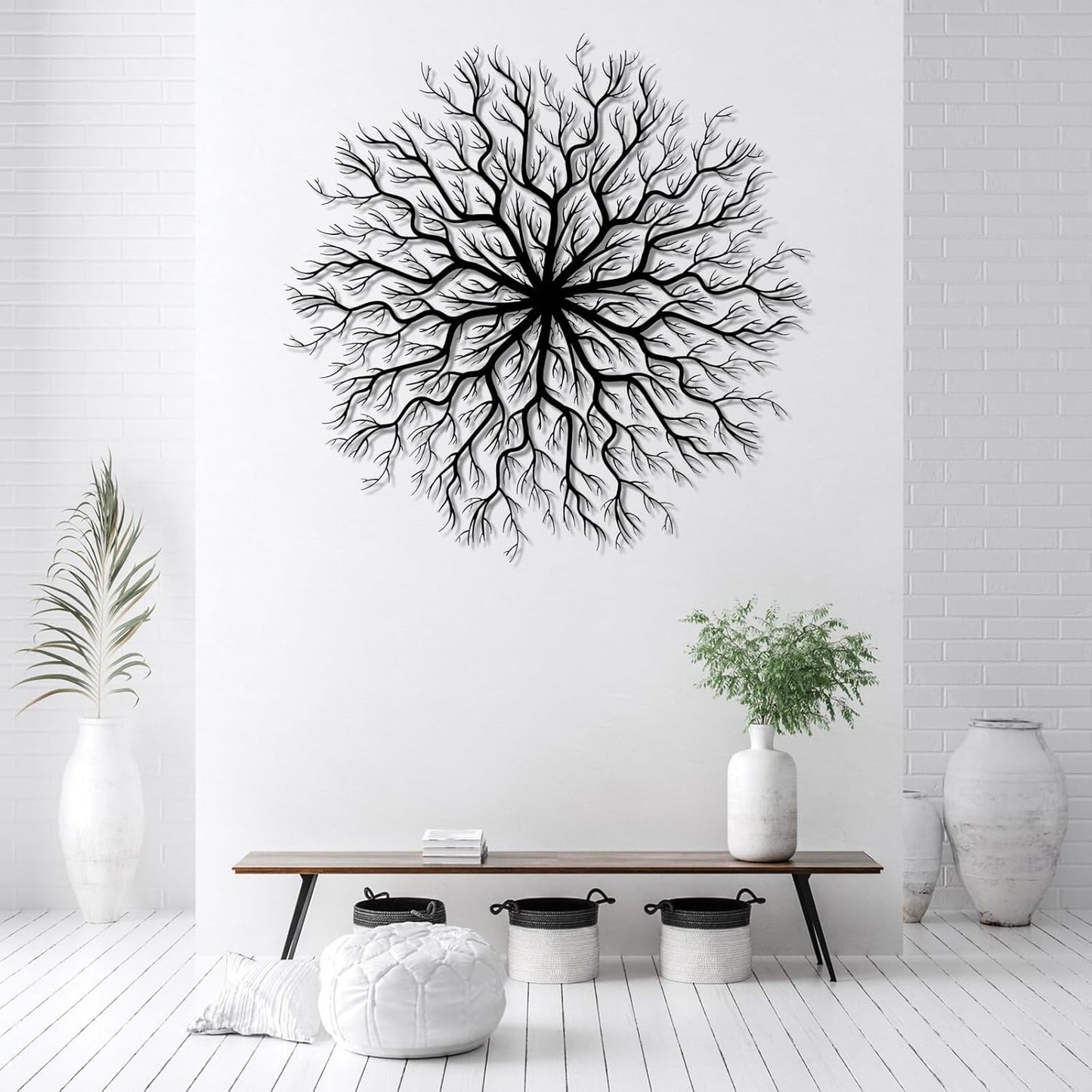 Tree of Life Metal Wall Art, Metal Tree Wall Art, Large Round Sculpture, Round Branch Wall Decor, Large Branch Artwork, Nature Sign, Wall Decor for Living Room, Housewarming Gift (White, 35"x35"|90x90cm)