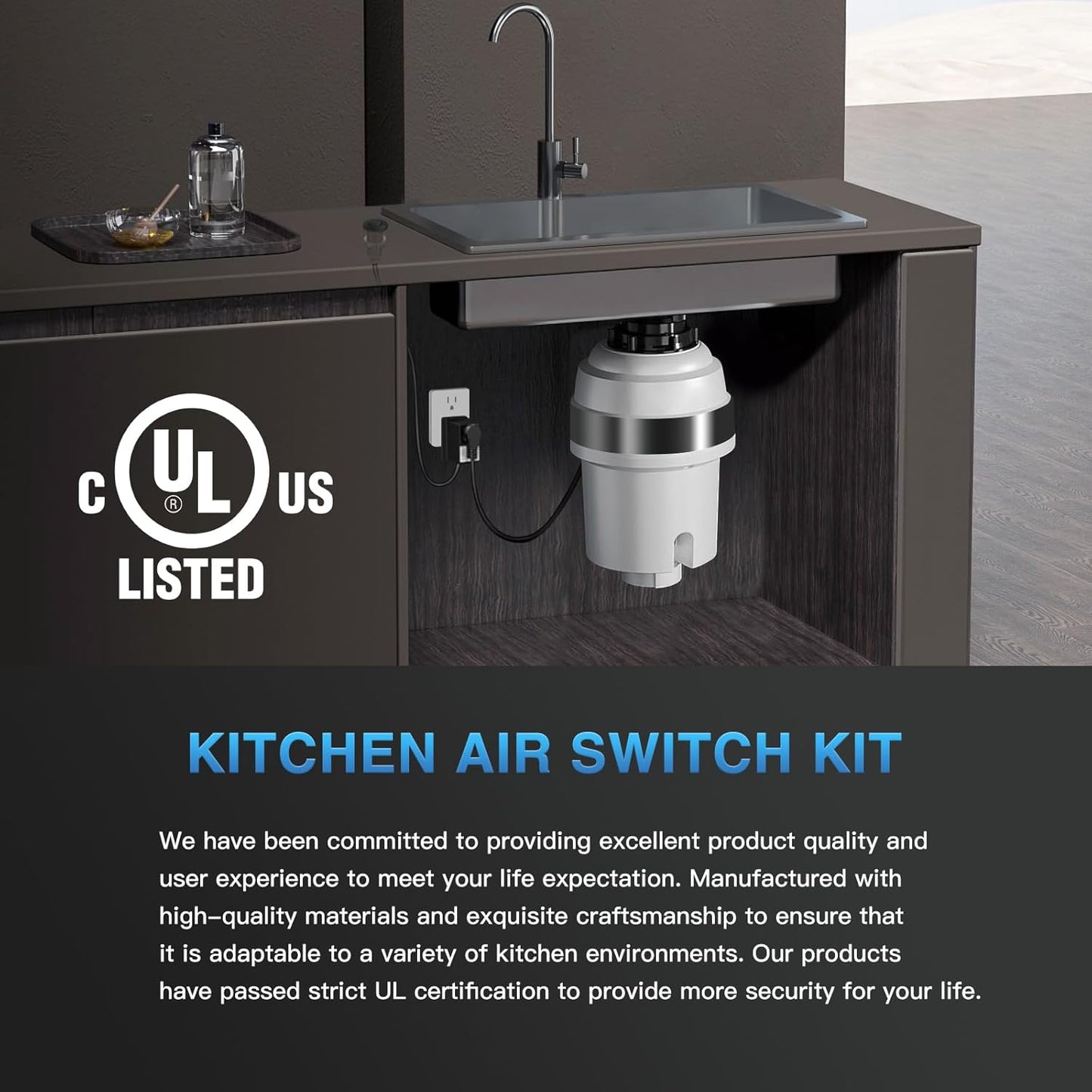 Garbage Disposal Air Switch Kit, UL Certified Professional Garbage Disposal Switch Button Power Module, Sink Top Waste Disposer On/Off Switch