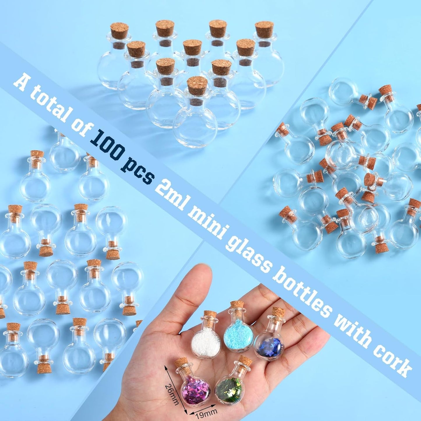 Zhehao 100 Pcs 2 ml Mini Glass Bottles Jars with Cork Stoppers Small Wishing Bottle Tiny Jars with Cork Mini Potion Bottles Clear Drifting Bottle for Wedding Birthday Party DIY Crafts Supplies