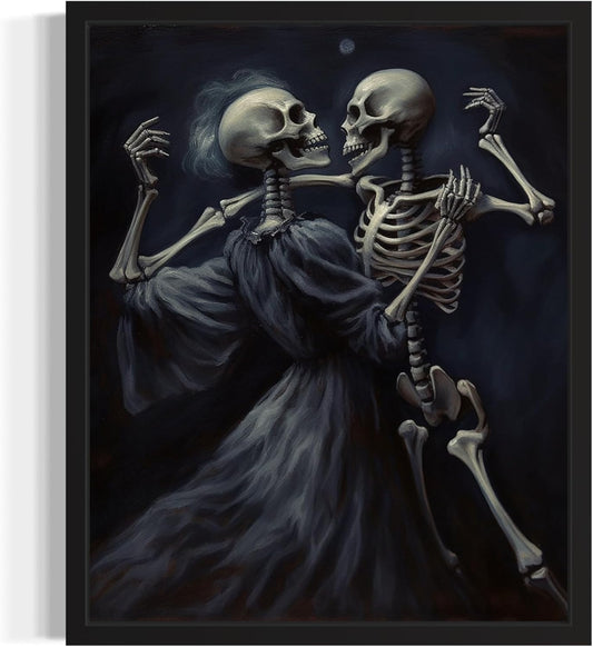 Dancing Skeleton Poster Art Print, Halloween Scary Vintage Wall Art Academia Spooky Painting Decoration for Horror Prints, Gothic Posters Bedroom Decor 89 (Dancing Skeleton, 16 x 20 inches, Unframed)