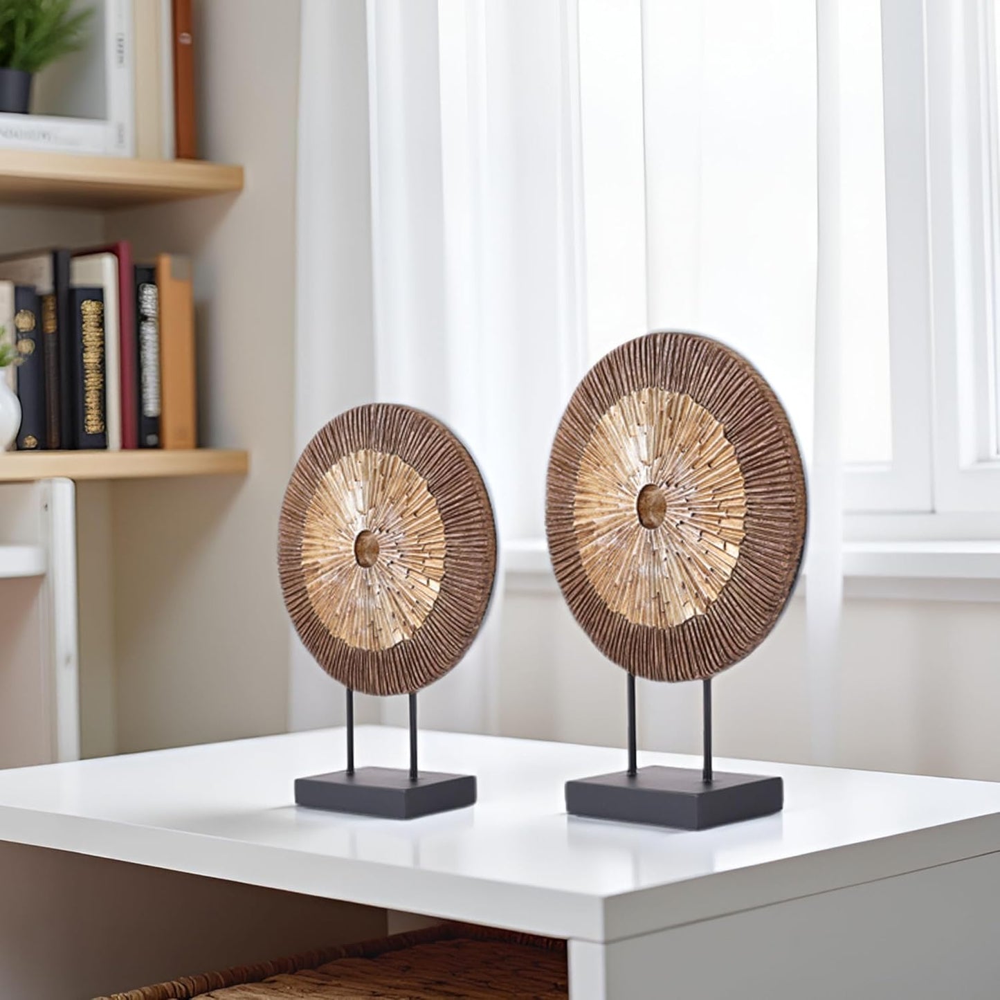 XMGZQ Wood Color Minimalist Round Statue Above Cabinet Decor Kitchen,Modern Decorative Sculpture Home Decorations for Living Room Coffee Table,Shelf Decor Items,Center Pieces Decoration for Table