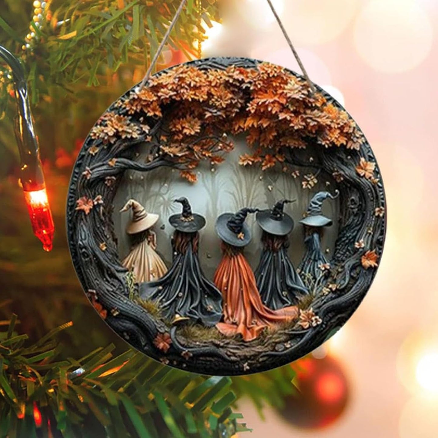 Fanyil/Olygee/Sherum/Shirem/Pubyfun/Glosrity/Libilin/Graddi/Solymody/Gowebs/Goredny/Vianys Witching Hour, Door Way Hanging Decor Halloween, 2D Wooden Round Witches Sign (C, ‎7.87")