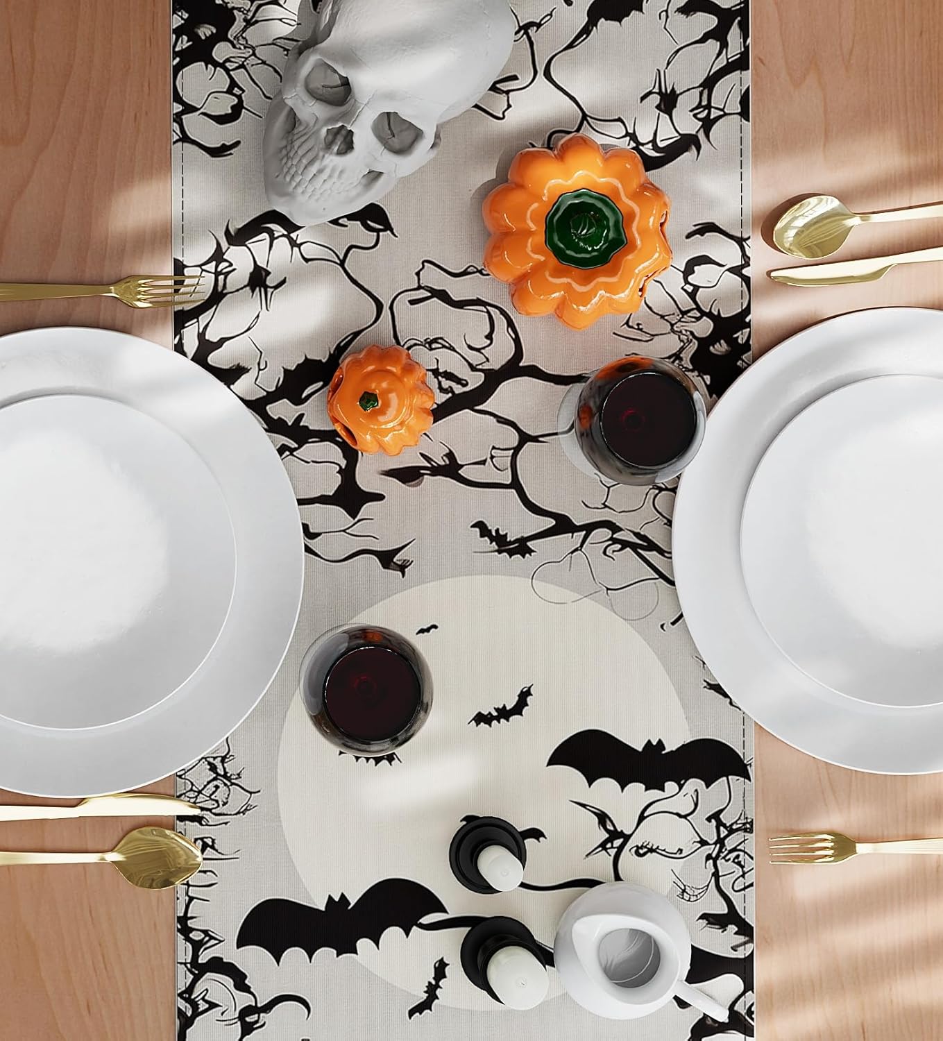 Halloween Table Runner,72 Inches Spooky Haunted House Bats Tree Ghost Witch Table Runner for Halloween, Table Decoration/Party Dinner Table Decor,Kitchen,Mantel,Bedroom Decoration