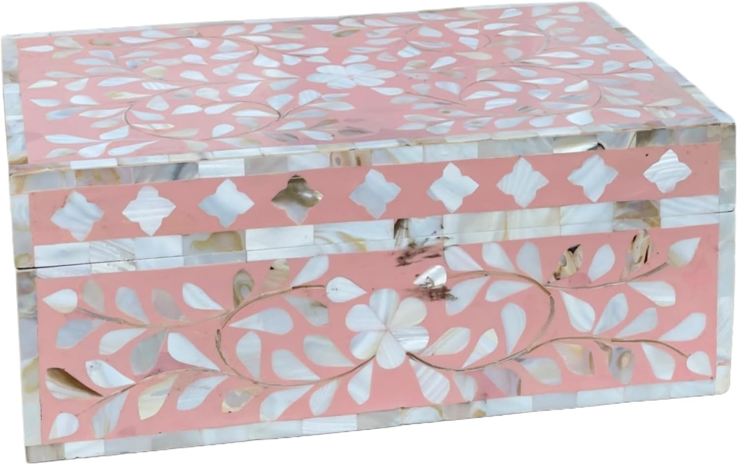 Decorative Storage Box Of Mother Of Pearl Inlay Floral Design Wooden Storage Box For Home Decoration For Living Dining & Bedroom (Pink_12x8x5 inch)