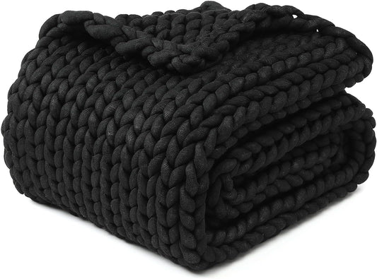 YnM Chunky Throw Blanket, Medium-Weight, Hand Knitted, Skin Friendly, Ventilated and Breathable, Machine Washable, Home Décor Piece for Couch, Sofa and Bed (Black, 60x80 Inch)