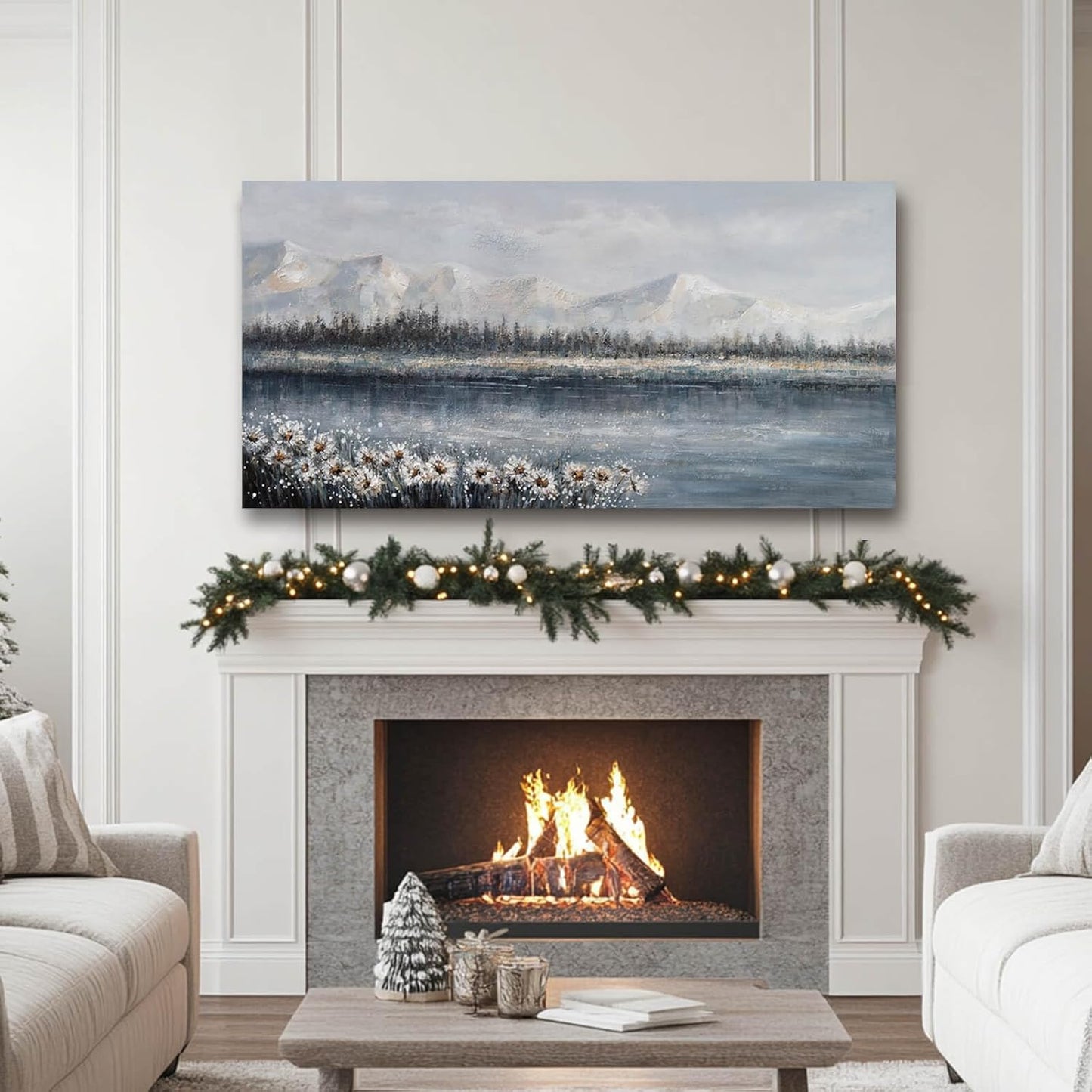 CHUDANHAO Large Wall Art Abstract Wall Decor Floral Arts Mountain Modern Artwork White Poster Pictures for Girls Women Room 24"x48"