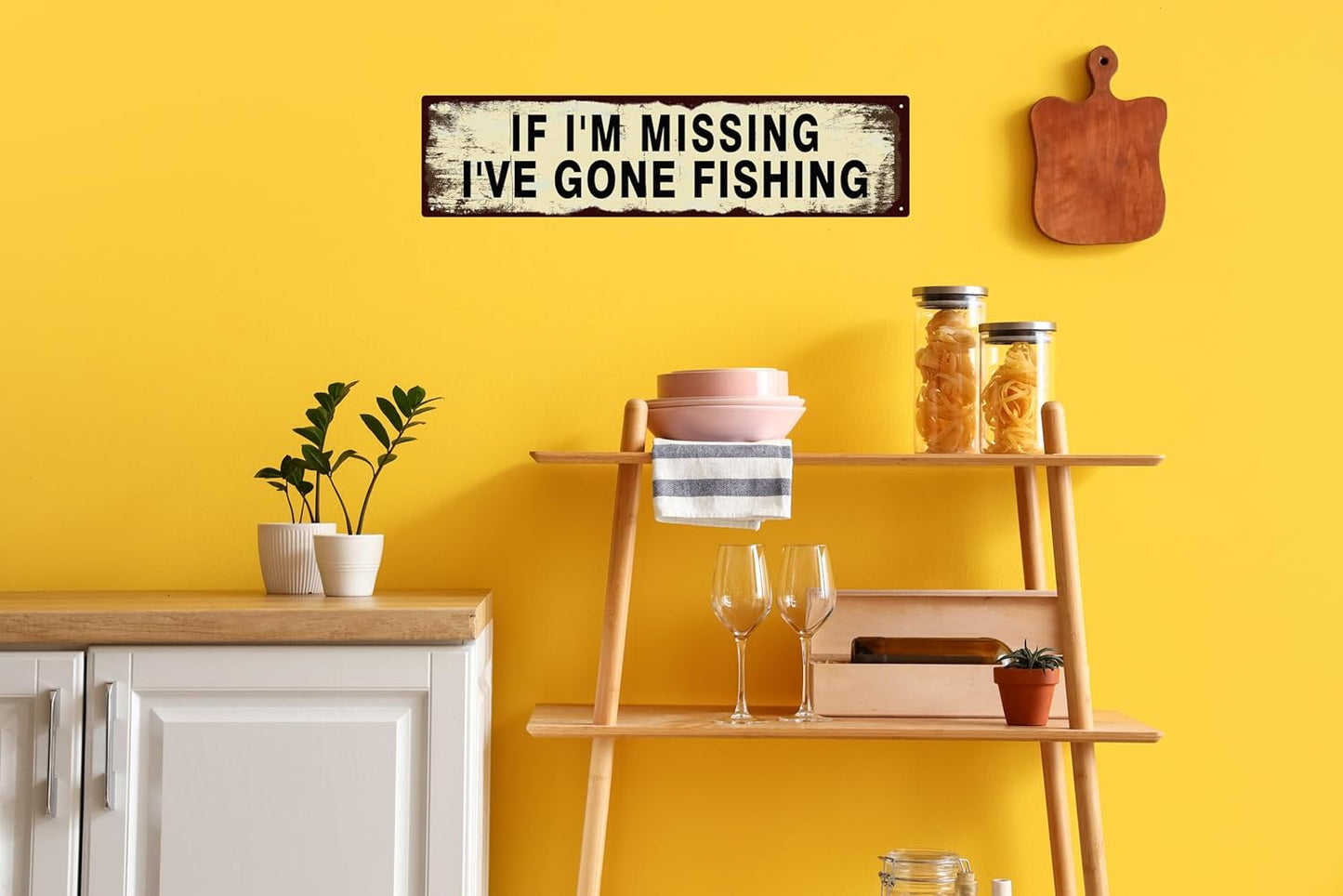 Vintage Tin Sign Retro Metal Funny If I'm Missing I've Gone Fishing Signs for Home Decor Stylish Wall Art Plaques Gift for Home Door Entrance Fence and Wall Decor in Every Room 16x4 in