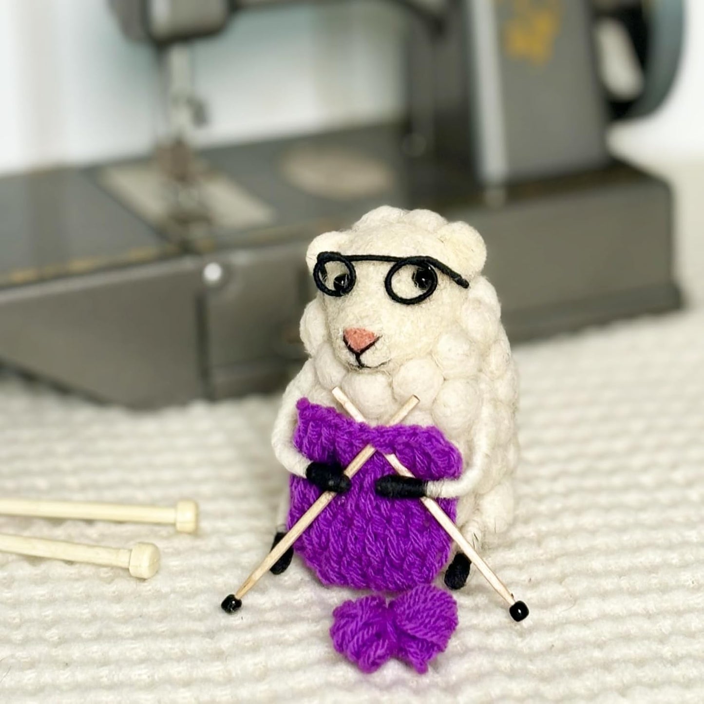 | Hand-Felted Knitting Nell Sheep | Organic Wool Home Decor | Fair Trade Plush Animal Ornament | Gift for Any Occasion | Perfect for New Spaces & Home Accessories
