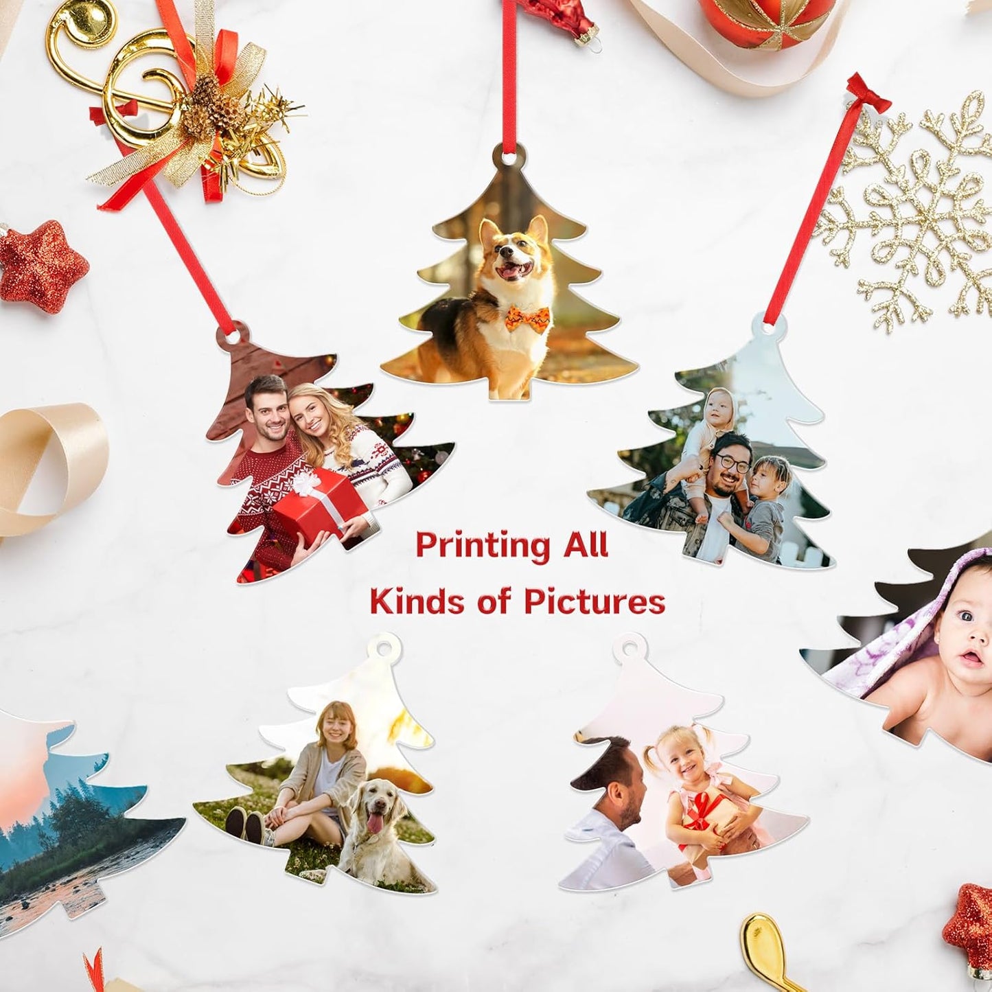 Personalized Photo Christmas Ornaments Double-Sided Metal Custom Picture Christmas Ornament 2024, Customized Xmas Tree Decorations Memorial Gifts for Kids Couples Family Friends Pet