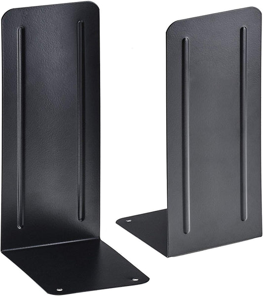 Acrimet Metal Bookends, Jumbo Size 9" H x 4" W x 4-1/2" D, Non-Skid Book Stand for Shelves, Heavy Duty Book Stopper, Black, 1 Pair