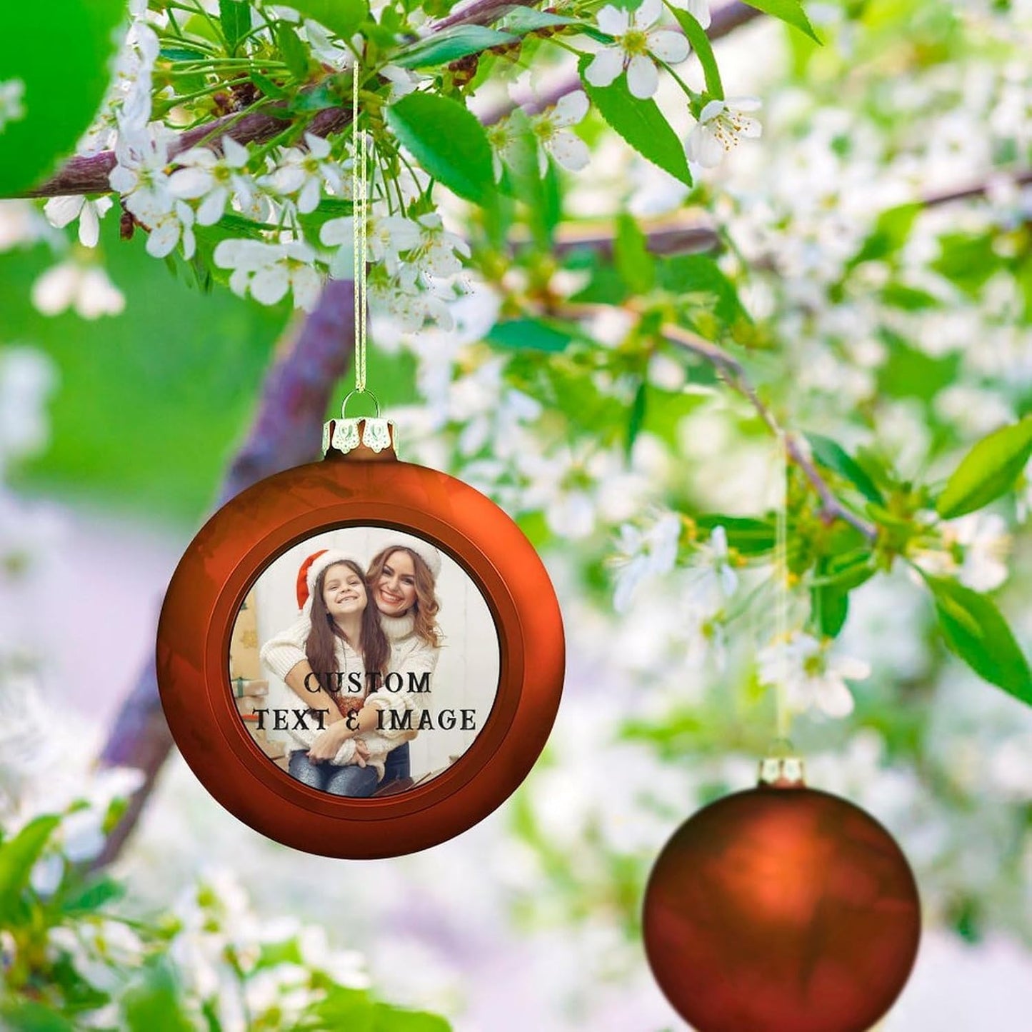 Personalized Christmas Ornaments - Custom Picture & Text Ornaments for Christmas 2024, Baby's 1st Christmas Ornament with Picture for Xmas Tree Custom Gifts for Family, Mom, Dad, Friend (Red)