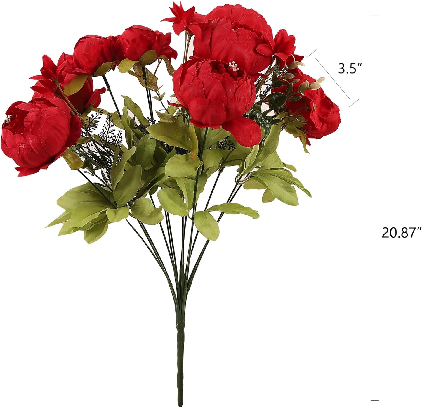 Duovlo Springs Flowers Artificial Silk Peony Bouquets Wedding Home Decoration,Pack of 1 (Spring Red)