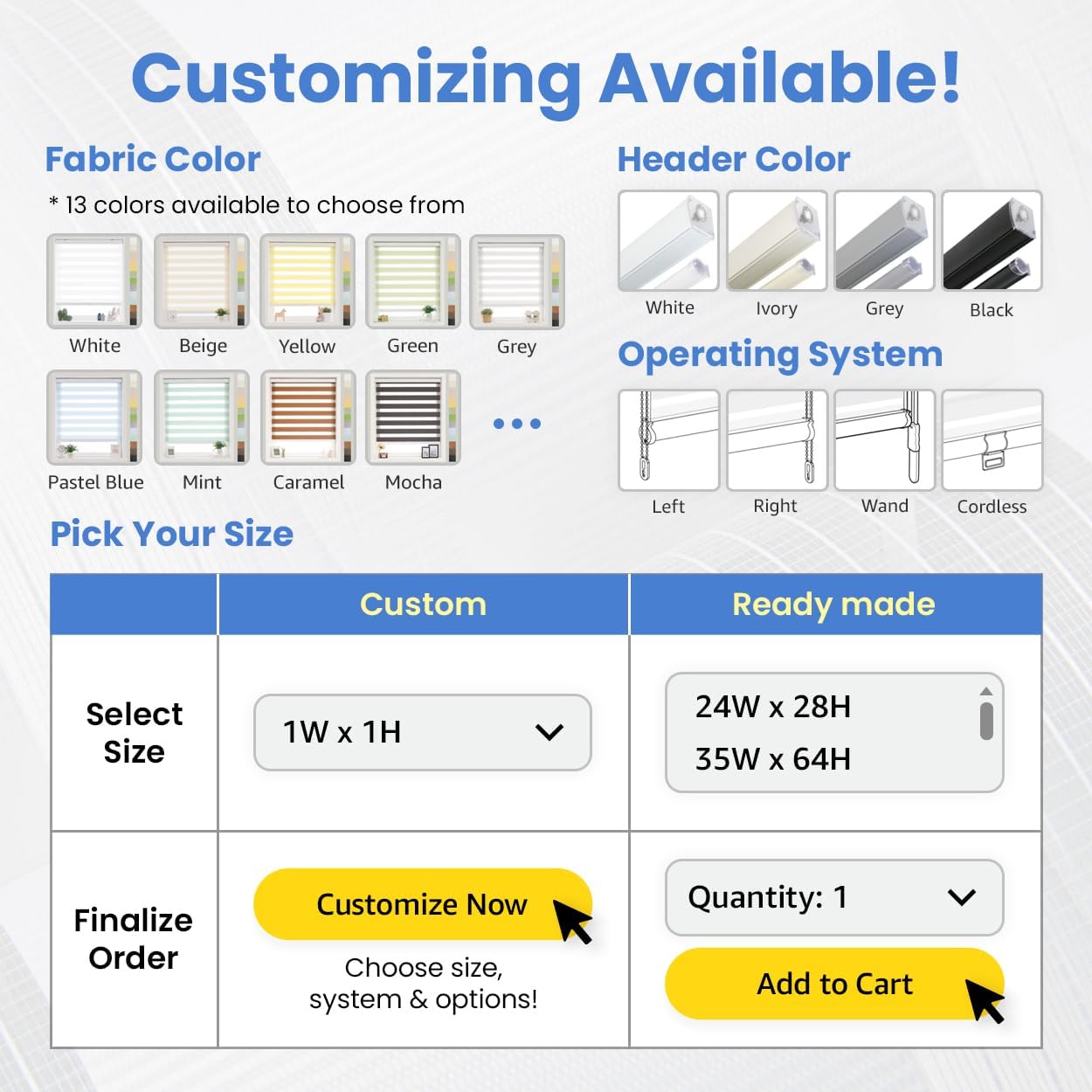Foiresoft Standard Zebra Roller Blinds for Windows [W48 x H64 Inch, White, Basic], Light Filtering Dual Layer Shades for Bedroom, Living Room, Office, 13 Colors