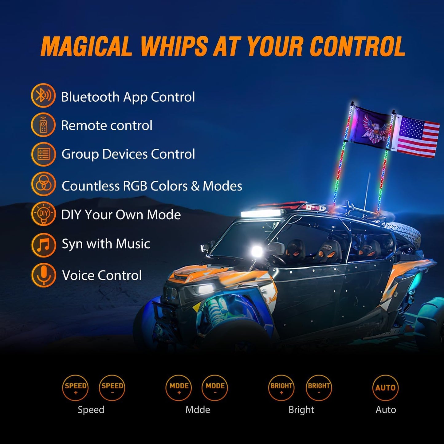 Nilight 2PCS 3FT RGB LED Whip Light with Spring Base Remote App Control w/DIY Chasing Patterns Turn Signal & Brake Lights for ATV UTV Polaris RZR Can-am Dune Buggy Jeep