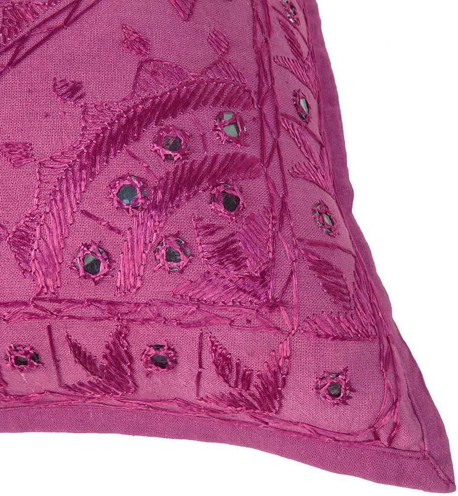 Eyes of India Embroidered Decorative Boho Throw Pillow Cover with Mirrors, Handmade Bohemian Accent Cushion Case for Sofa Couch Bedroom Living Room (Burgundy, 16" x 16")